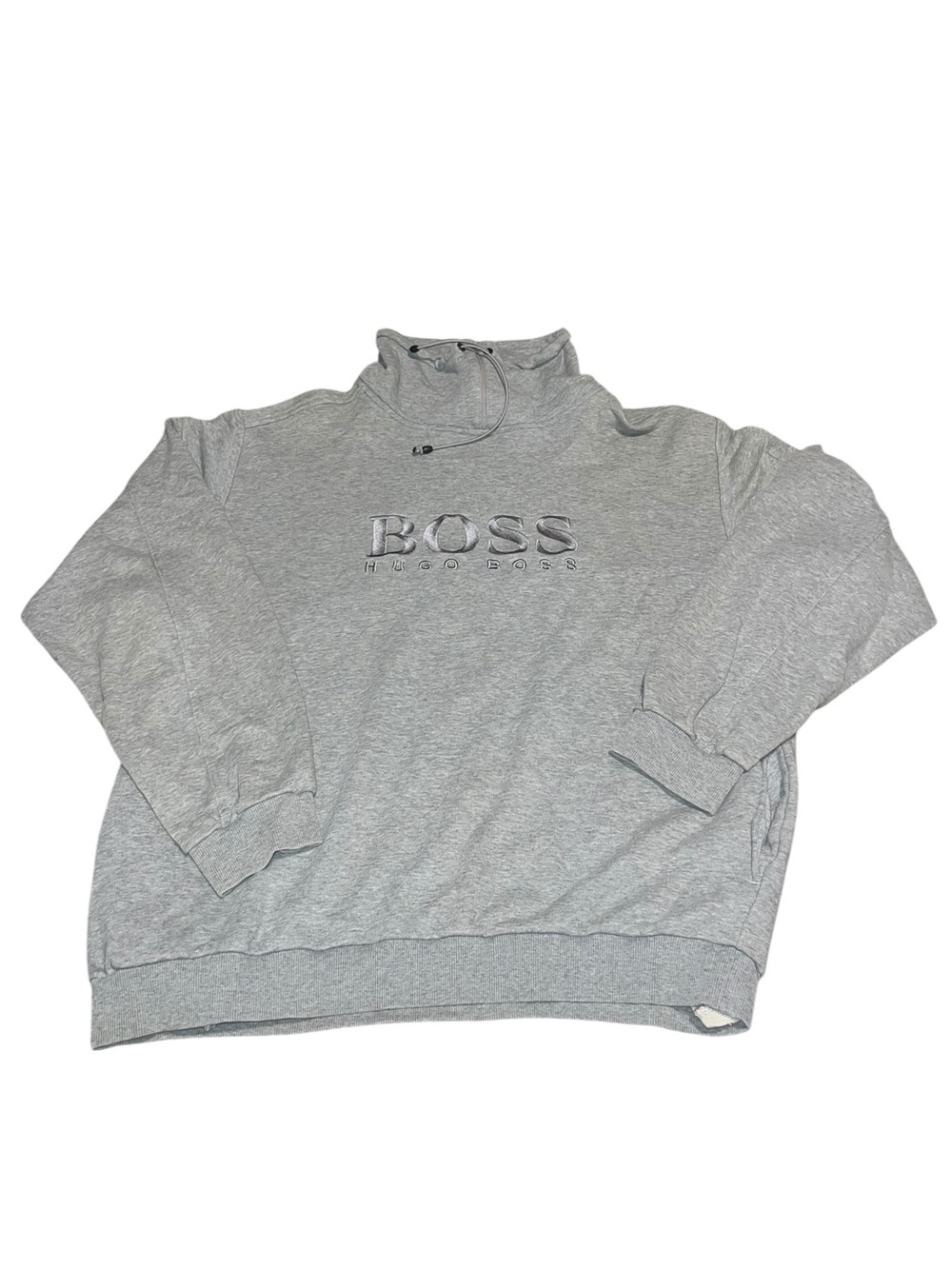 Men’s Hugo Boss Embroidered Logo Large Gray Pullover Mock Neck Zip Pockets